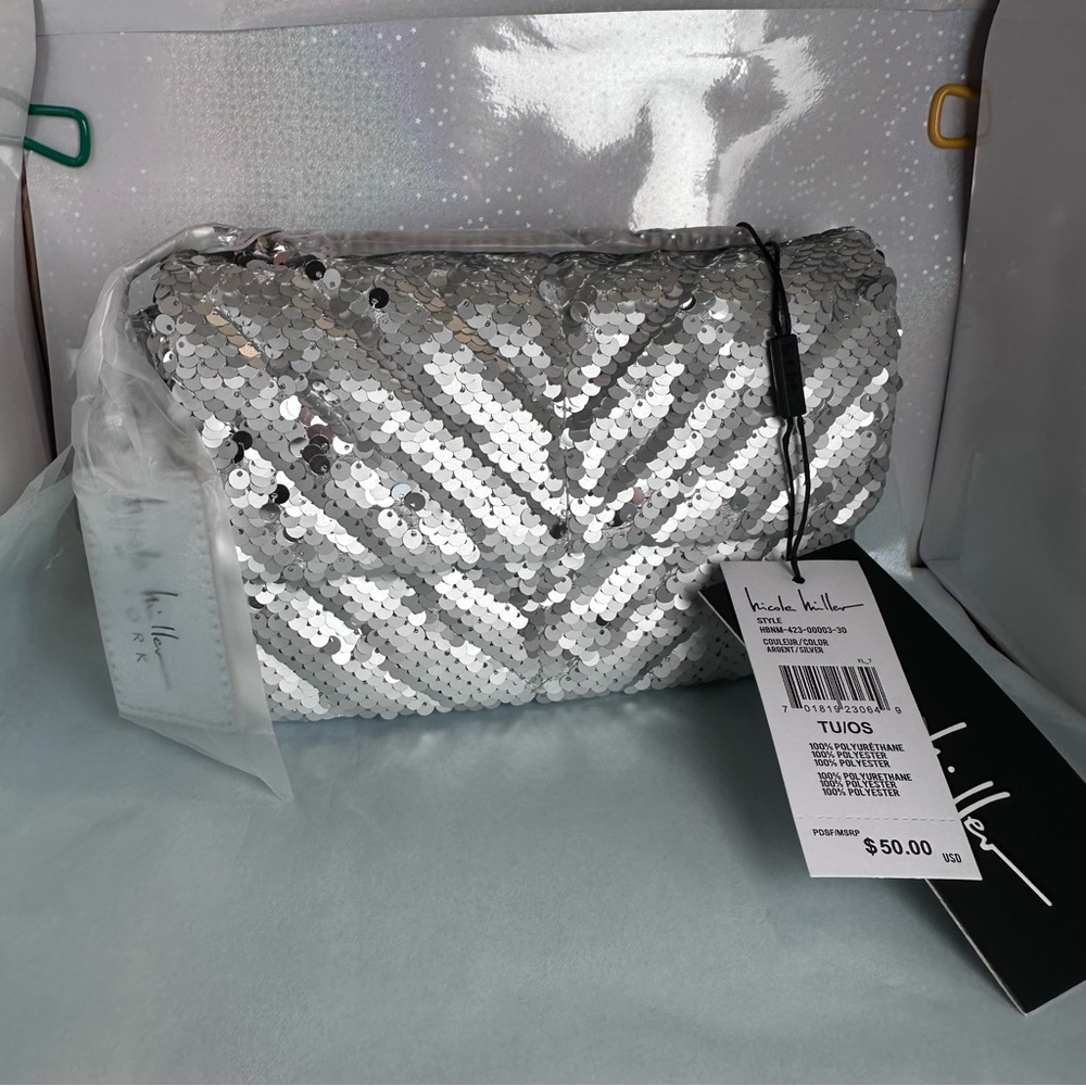 Nicole Miller | Silver Sequin Crossbody Bag | NWT | $50 MSRP